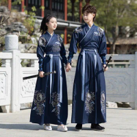 Couples Chinese Traditional Hanfu Women&amp;Men Embroidered Ancient Han Dynasty Folk Performance Cosplay Costume Oriental Swordsman