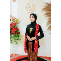 Set kebaya kutu baru dewasa bludru polos(baju+rok plisket+slendang+bros)