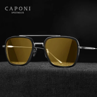 CAPONI Night Vision Sun Glasses Photochromic UV400 Cut Brand Designer Eyewear Pure Titanium Acetate Sunglasses For Men BSYS6618