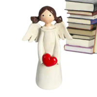 Wings Angel Figurines Resin Angels Figurines Decor Praying Angel Sculpture Figurine Holding A Heart For Desk