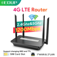 EDUP 5GHz WiFi Router 4G LTE Router 1200Mbps CAT4 WiFi Router Modem 3G/4G SIM Card Router Dual Band WiFi Repeater Home Office
