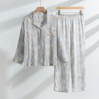 Causal Cute Dogs Print Soft Viscose Long Sleeve Pajama Sets For Women Full Length Pants Sleepwear Summer Homewear