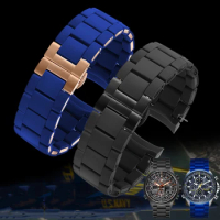 Stainless Silicone Steel Watch band For Citizen Blue Angel AT8020-54L Air Eagle JY8035 Rubber Strap 23mm Waterproof Accessories