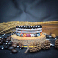 OVF - gelang prusik/etnik bead/onyx /PAKET (Onyx+gelang double string grey oren+etnik bead oren)