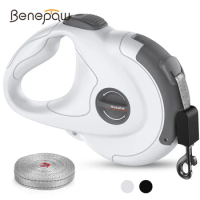 Benepaw Retractable Dog Leash Reusable Repairable Strong Nylon Tape Durable One-Handed Brake Pause Lock Pet Lead 4m/1.3ft