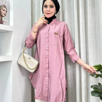 TUNIK KERAH V, TUNIK KERJA POLOS 2.04 Formal Kantor Linen Wanita
