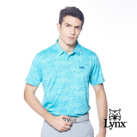 【Lynx Golf】男款吸溼排汗機能滿版海洋鯊魚圖樣印花短袖POLO衫-藍綠色