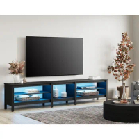 WAMPAT Farmhouse TV Stand for 85 Inch TV, LED Entertainment Center for 80 90 100 inch TV Console Wood Media Table