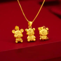 Real 24K Gold Color Boutique Cute Tiger Necklace for Women Men Pure 999 Link Chain Jewelry Engagement Wedding Christmas Gifts