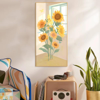 現代簡約玄關裝飾畫太陽花客廳沙發背景墻掛畫向日葵豎版藝術壁畫