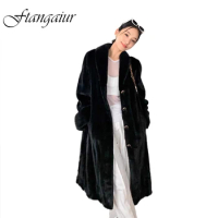 Ftangaiur Winter Coat For Women Import Velvet Mink Fur Coat Women's Long Sleeve Turn-Down Collar Real Mink Fur X-Long Coats