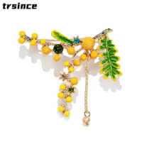 Retro Style Enamel Mimosa Brooch All-match Tassel Creative Corsage Coat Pin Plant Accessories Women