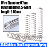 10PCS 0.7mm Wire Diameter Compression Spring 304 Stainless Steel Pressure Spring Return Spring 5-12mm Outside Diameter L=5-50mm