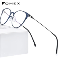 FONEX Pure Titanium Glasses Women Vintage Round Optical Eyeglass Frame Men 2020 Screwless Eyewear 8533