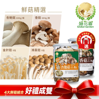 盛花園蔬果 鮮菇精選 (杏鮑菇600g/袋、香菇600g/袋、金針菇200g/包x6包、鴻喜菇120g/包x6包)