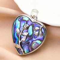 Real Abalone Shell Pendant Heart Rose Flower Necklace for Women Vintage Flower Bloom In My Heart DIY Jewelry Making Accessories