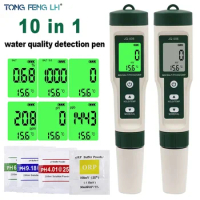 New 10 in 1 Water Quality Tester PH/TDS/EC/SALT/TEMP/S.G/ORP/H2/Fertile/Resistivity Tester Pen For Aquarium Swimming Pool