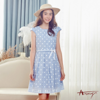 Annys安妮公主-可愛點點蝴蝶結春夏款公主袖洋裝*8136水藍