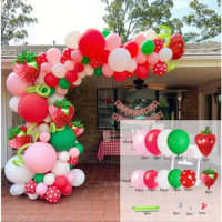 97pcs Pink Red Green Dot Strawberry Party Decorations Balloon Garland Kit Birthday Party Supplies Strawberry Themed Decorations