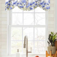 Country Spring Flowers Butterfly Window Curtain Living Room Kitchen Cabinet Tie-up Valance Curtain Rod Pocket Valance