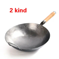 Chinese Handmade Iron pot wooden handle made iron wok Round bottom non stick wok gas cooker household cooking Kitchen Cookware