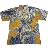 Kemeja batik pria lengan pendek warna kuning kombinasi coklat bahan katun premium Baju Cowok Hem Dew