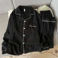 Light Luxury Cloud Cotton Pajamas Men's Spring and Autumn Long Sleeves Long Pants Casual Teenagers S