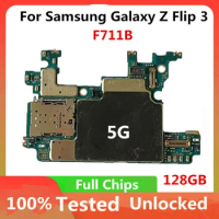 Unlocked For Samsung Galaxy Z Flip 3 F711B Motherboard 5G 128GB Android OS Clean IMEI LogicBoard Full Chips Plate