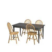INGATORP/SKOGSTA 餐桌附4張餐椅, 黑色/相思木, 155/215 公分