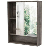 Rustic Bathroom Wall Cabinet Mirror Single Door Adjustable Shelf Storage Organizer 21.6"x6.3"x24