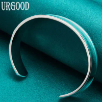 925 Sterling Silver Round 12mm Smooth Open Bangle For Women Man Party Engagement Wedding Romantic Fashion Jewelry Gift