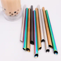 1pcs Reusable Drinking Straw 304 Stainless Steel Straw 12mm Wide Metal Straws Set Milkshake Bubble Tea Straw with Cleaner Brush