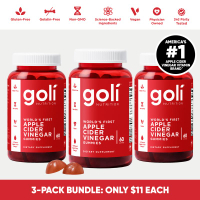 3 Bottles of Goli Apple Cider Vinegar Gummy Vitamins - Vitamin B12 Gelatin-Free Gluten-Free Vegan & 