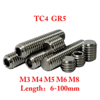 M3 M4 M5 M6 M8 X 6-100mm TC4 GR5 Titanium Alloy No head Cup Point Allen Socket Screw Bolt