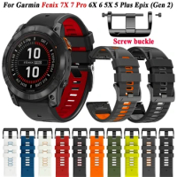 Quick Release 26 22MM Silicone Band Strap For Garmin Fenix 7 7X 5 5X Plus 6 6X Pro Epix 2 Screw Buckle Bracelet Watchband Correa