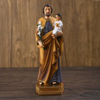Resin Catholic Church Tabletop Decoration St.Joseph with Child Jesus Figure Colored Religious Statue Gift Decor