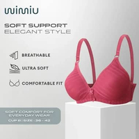 Wimiu BH Bra Wanita BH Tanpa Kawat Busa Tipis Motif Garis Jaring 100111 Cream 40