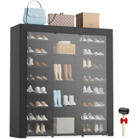 Large Tall Shoe Rack w/ Covers Shoes Closet 9-Tier 40-46 Pairs,Sneaker Organizer Cabinet Shoe Shelves Holder for Bedroom,Black