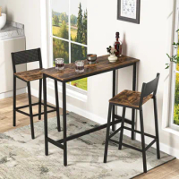 Dining Room Sets, 3-Piece Dining Table and Chairs Set, Rectangular, Wood Tabletop and Chairs with Back, Dining Room Set
