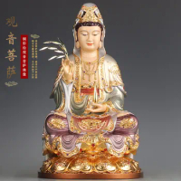 Enamel Gold Guanyin Buddha Statue Enshrines Pure Bronze Guanyin Bodhisattva Ornaments Miniatures Amulet for Peace and Fortune