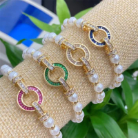 Natural Freshwater Pearl Gold Filled Round Buckle Charms Elegant Ladies Bracelet Daily Jewelry For Women Christmas Gift Cheap