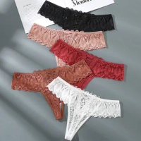 Women Thongs Sexy Lace Panties Hollow Out G-String Underpants Sexy Lingerie Low Waist T-back Breathable Thongs Tanga