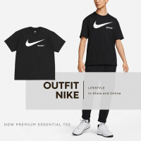Nike 短袖 NSW Premium Essential 男款 黑 白 寬版 落肩 厚磅 大勾 Swoosh DX6309-010