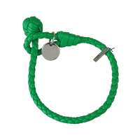 展示品BV BOTTEGA VENETA銀字吊牌LOGO純手工編織設計小羊皮扣式手環(草綠)