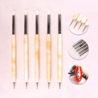 Eval Dual-headed Nail Art Brush Design Tip Dotting Pen Silicone Pressing Brush for Stickers Manicuring Art Tools