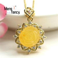 Natural Amber Chicken Oil for Honey Wax Rose Necklace Simple Generous Personality Fashion Retro Women Fine Jewelry Holiday Gift