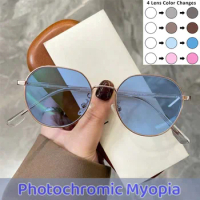 Luxury Photochromic Myopia Glasses Men Women Fashion Anti Blue Light Eyeglasses Anti UV Sunglasses Eye Protection Goggle Eyewear