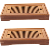 2X Bamboo Tea Trays Kung Fu Tea Accessories Tea Tray Table With Drain Rack 25X14X3.5Cm Chinese Tea Serving Tray Set
