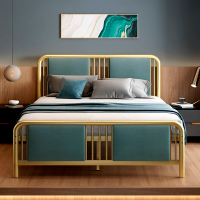 免運 可開發票 床架 鐵藝床架 單人床架 雙人床架現代簡約輕奢新中式鐵藝床1.2米1.8米金色軟靠鐵床架金屬雙人鐵床