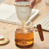 宮廷風琺瑯彩馬克杯玻璃耐熱茶杯陶瓷過濾辦公杯側把喝茶杯禮盒裝